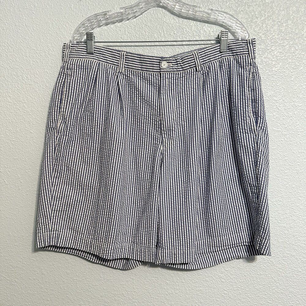 BROOKS BROTHERS Shorts Mens Size 38 Seersucker Bermuda Short Cotton Blue White